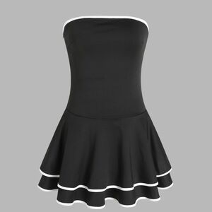 Cider Black Strapless Dress with White Trim